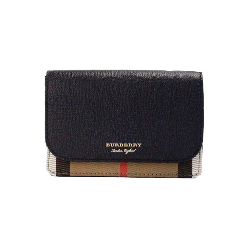 Burberry Hampshire Small House Check Canvas Black Derby Leather Crossbody Bag